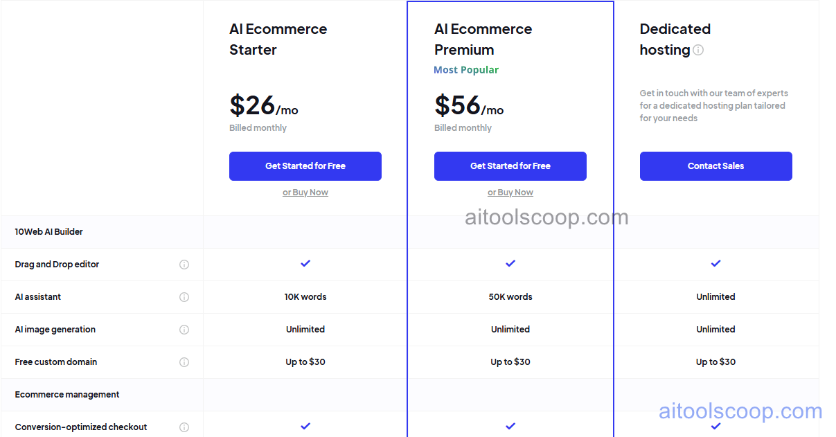 10Web pricing plans