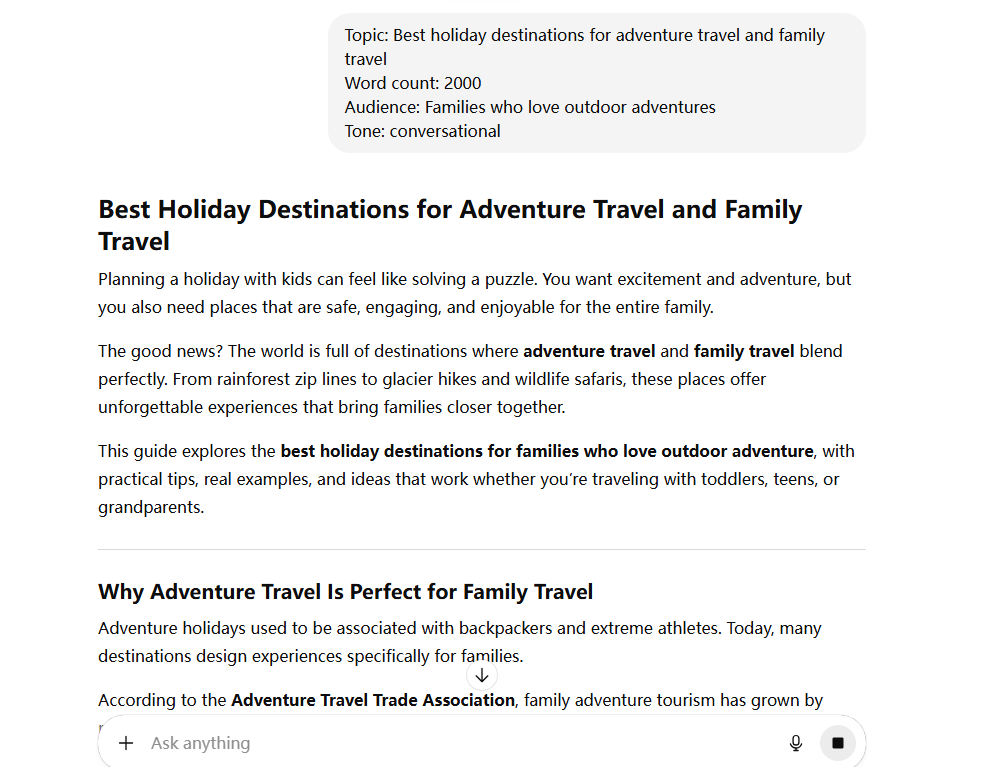 ChatGPT interface for bloggers
