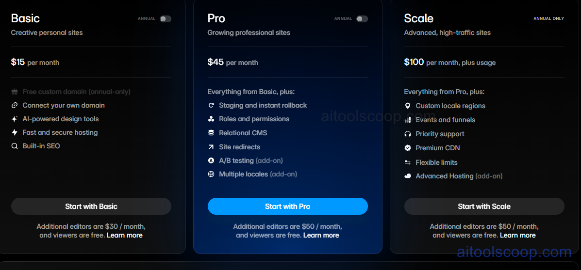 Framer Pricing Plans, Site-Based Subscription Tiers, CMS Limits and AI Site Generation Features