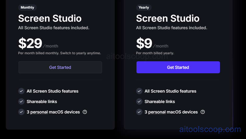 Screen Studio Pricing, Standard vs Business License, One-Time Purchase and Update Policy