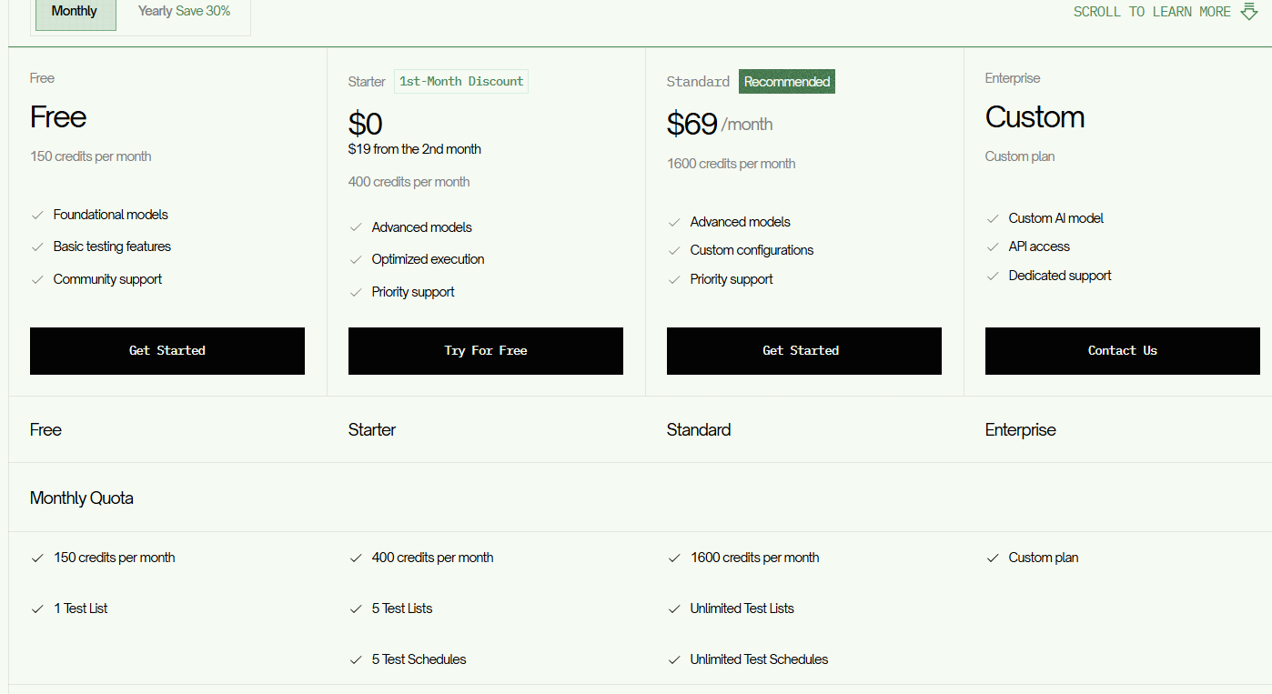 TestSprite pricing plans March 2026