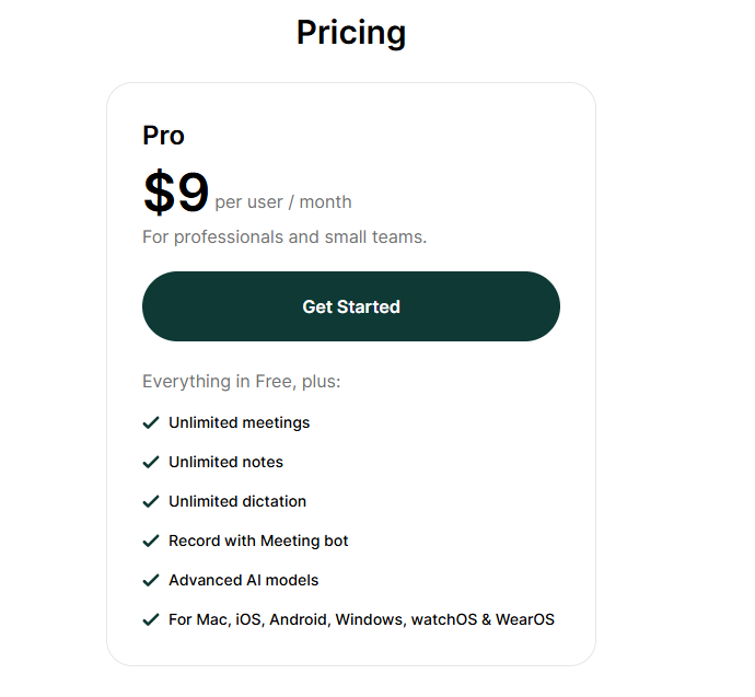Voicenotes pricing plans March 2026