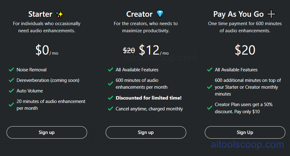 Audo Studio pricing plans