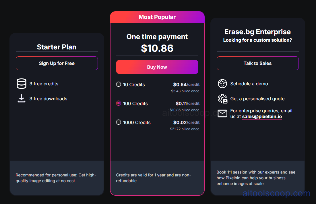 Erase.bg pricing plans