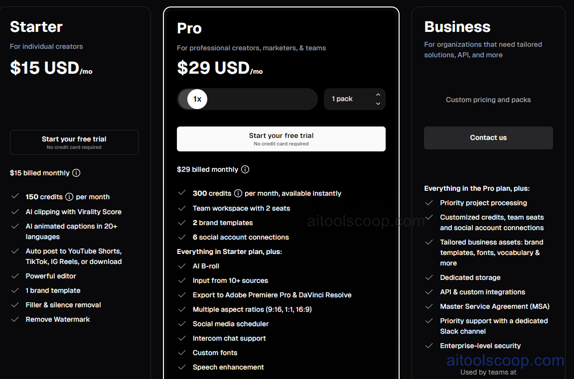 OpusClip pricing plans