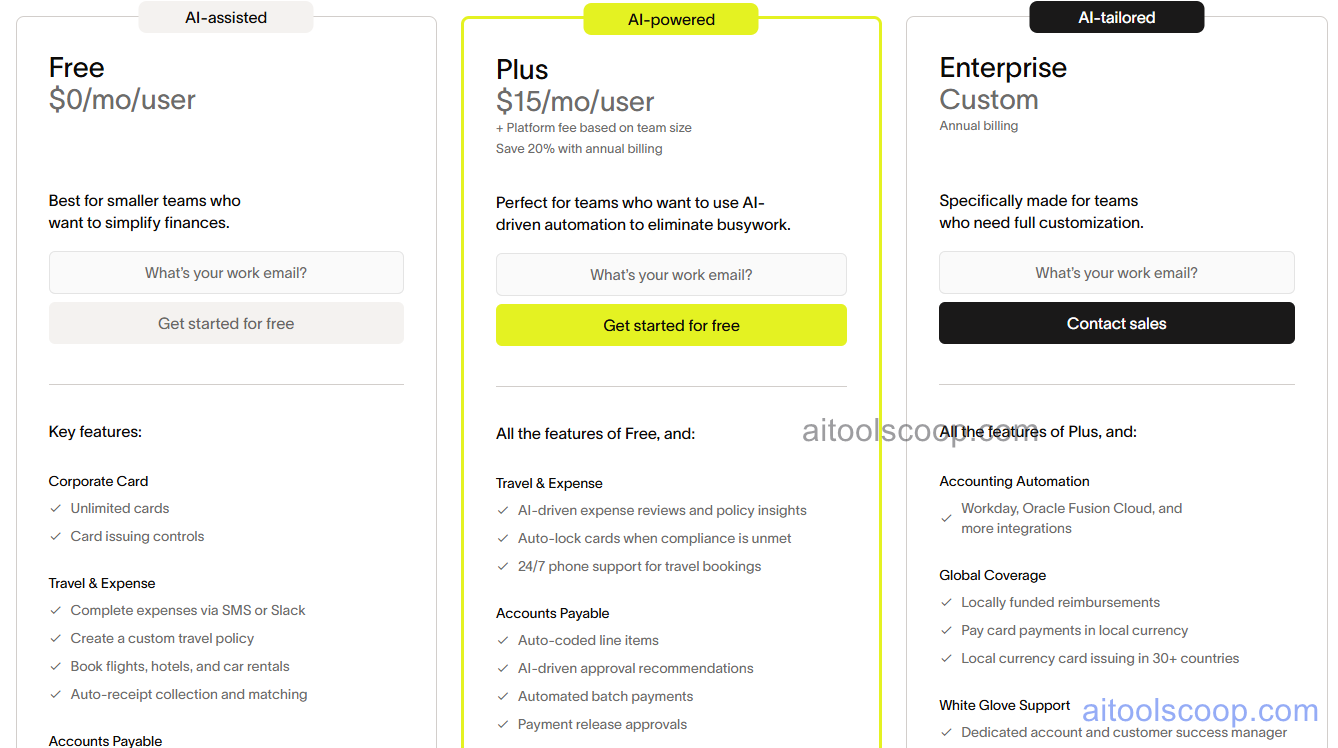 Ramp pricing plans — Free, Ramp Plus, Enterprise