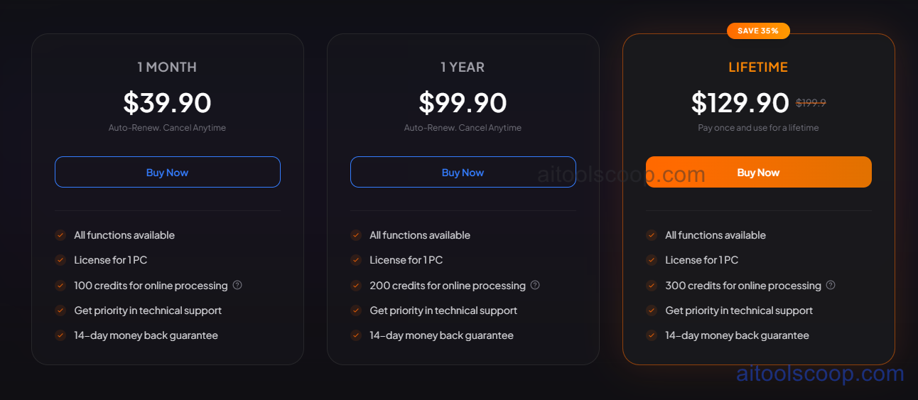 VanceAI pricing plans