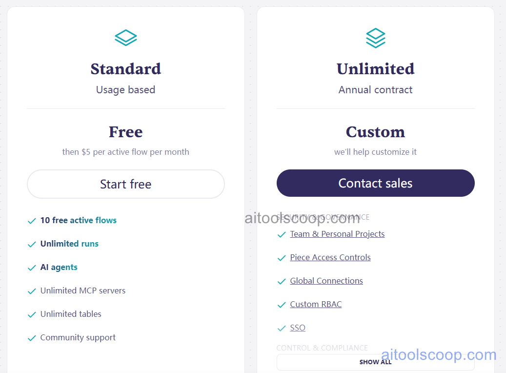 Activepieces pricing plans