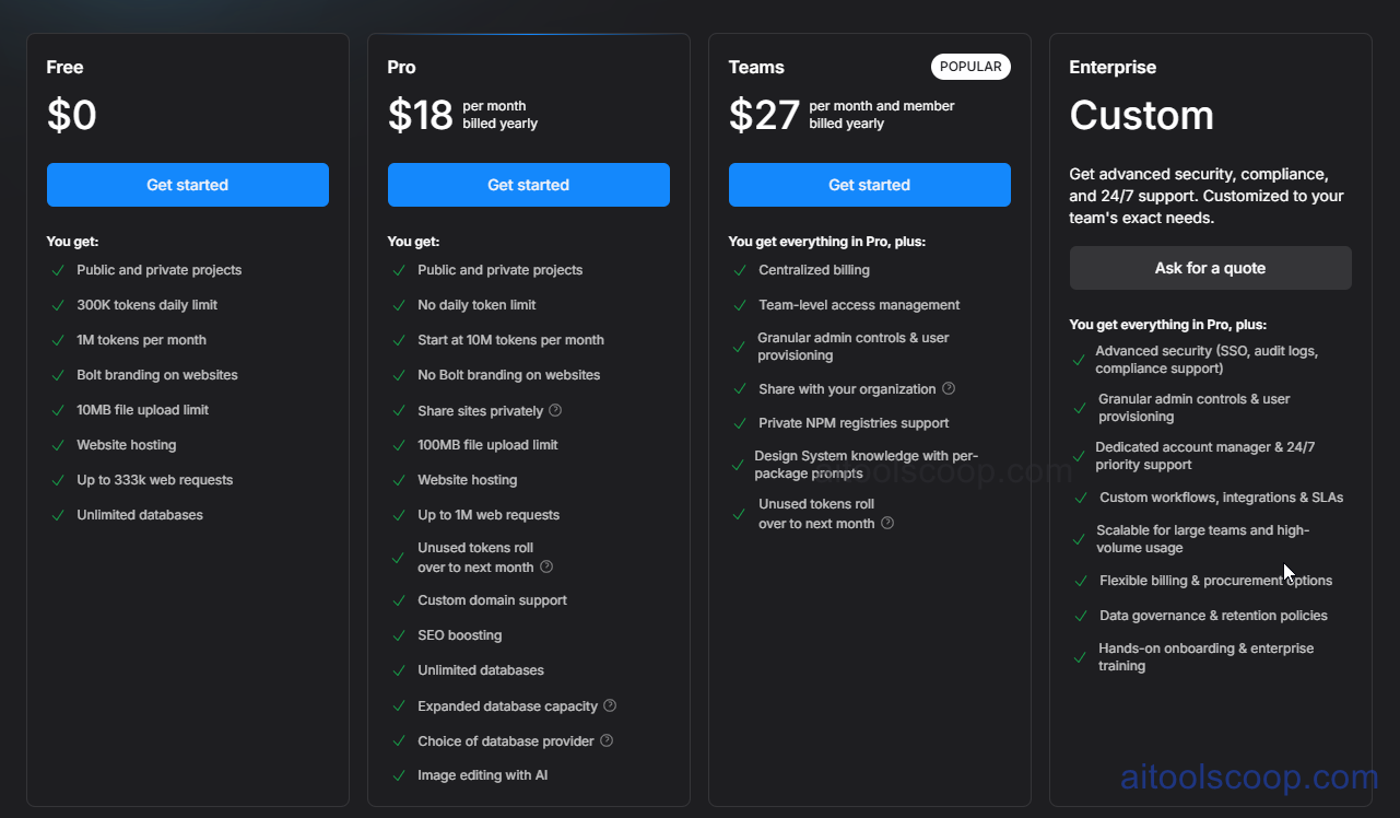 Bolt.new pricing plans
