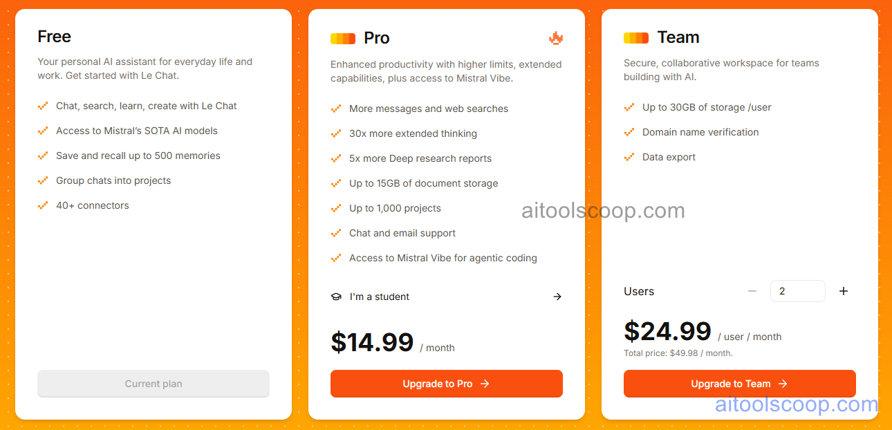 Le Chat by Mistral pricing plans