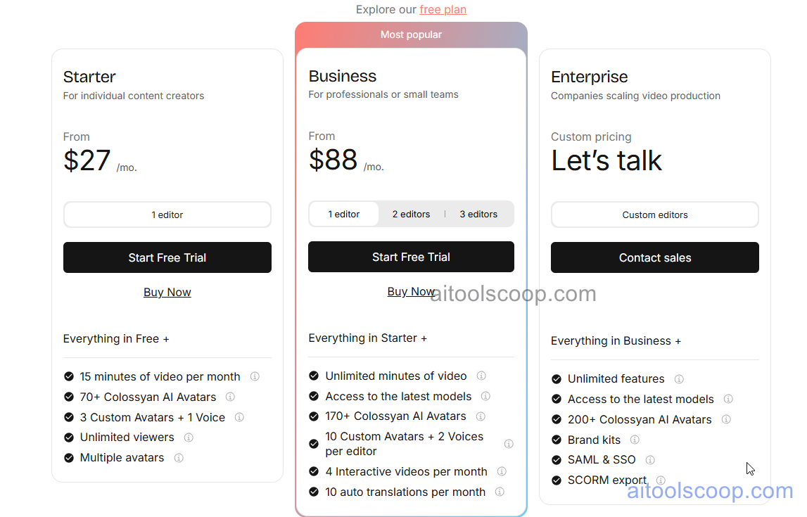 Colossyan pricing plans