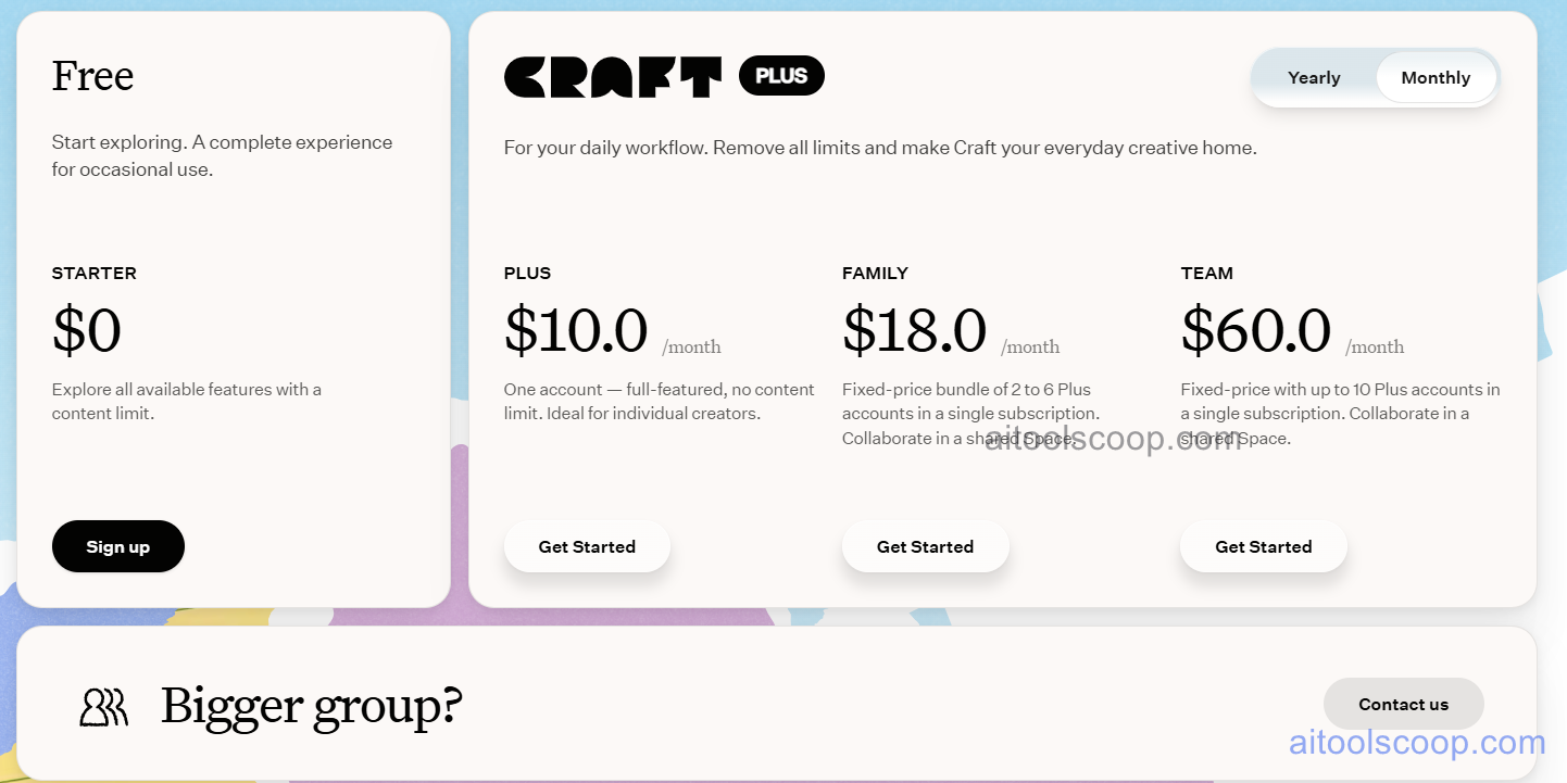 Craft pricing plans