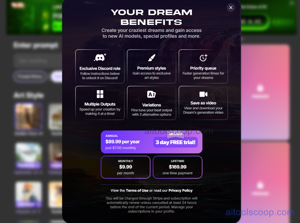Dream AI pricing plans
