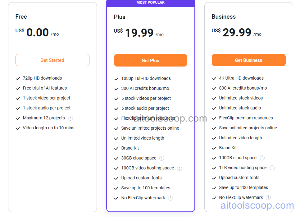 FlexClip pricing plans