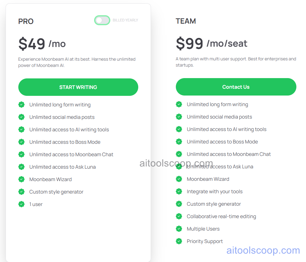 Moonbeam pricing plans