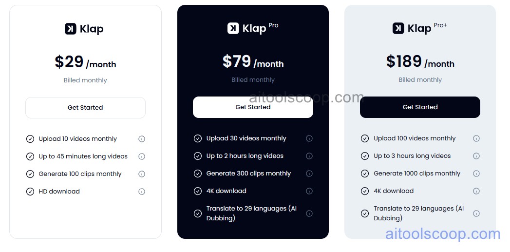 Klap pricing plans