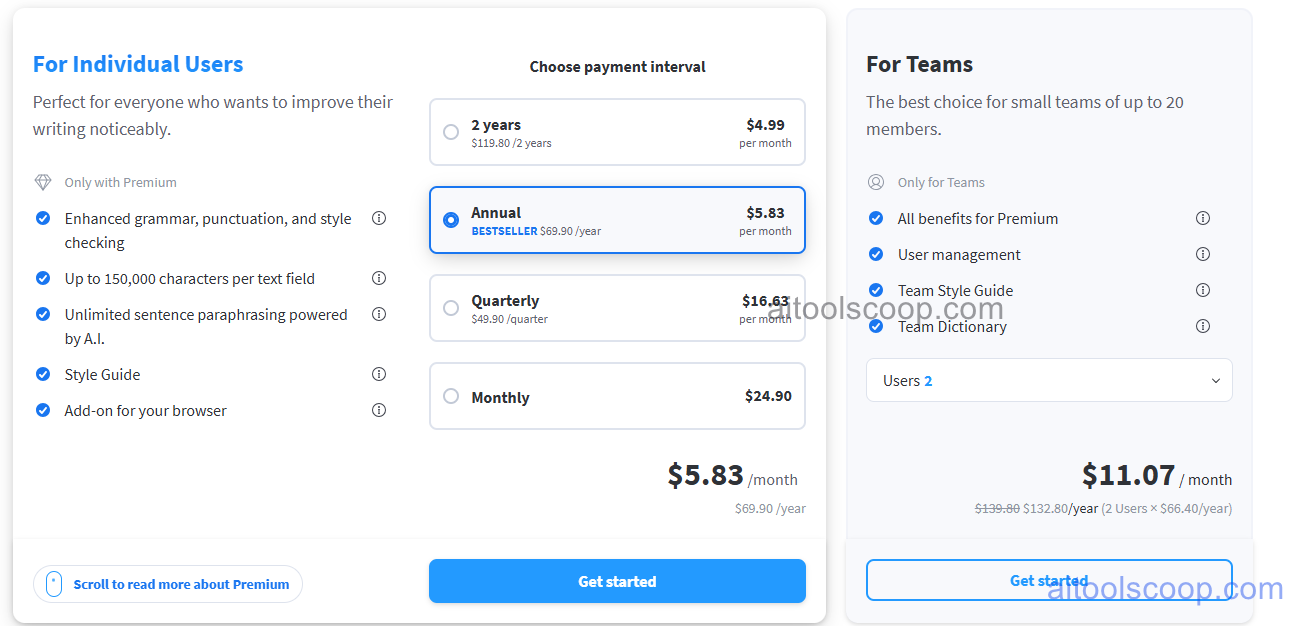 LanguageTool pricing plans