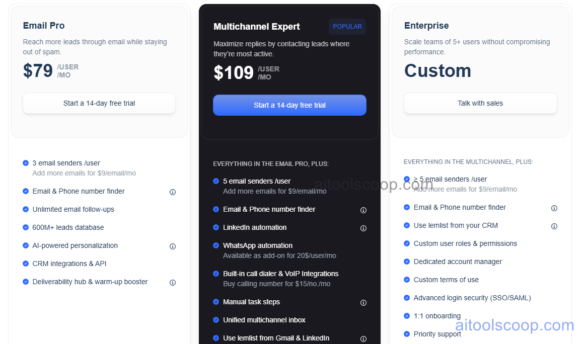 Lemlist pricing plans