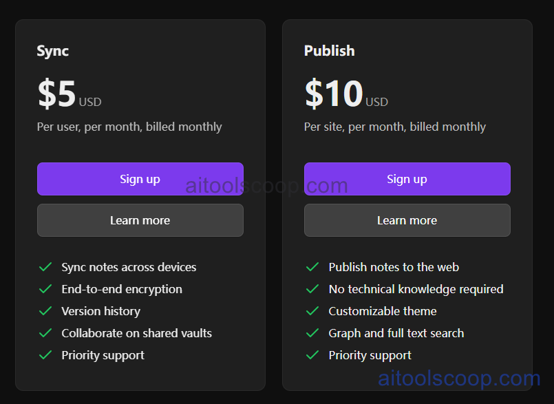 Obsidian pricing plans