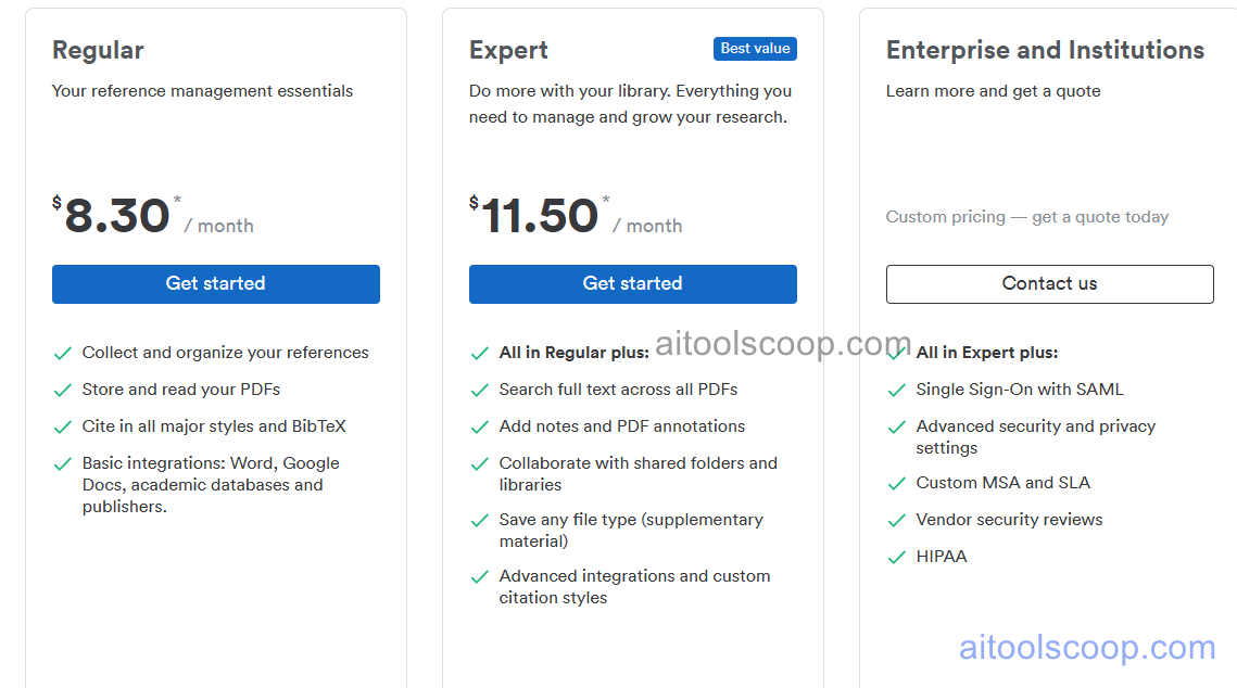 Paperpile pricing plans 2026 — Personal $8.3/month, Student/Academic $11.5/month
