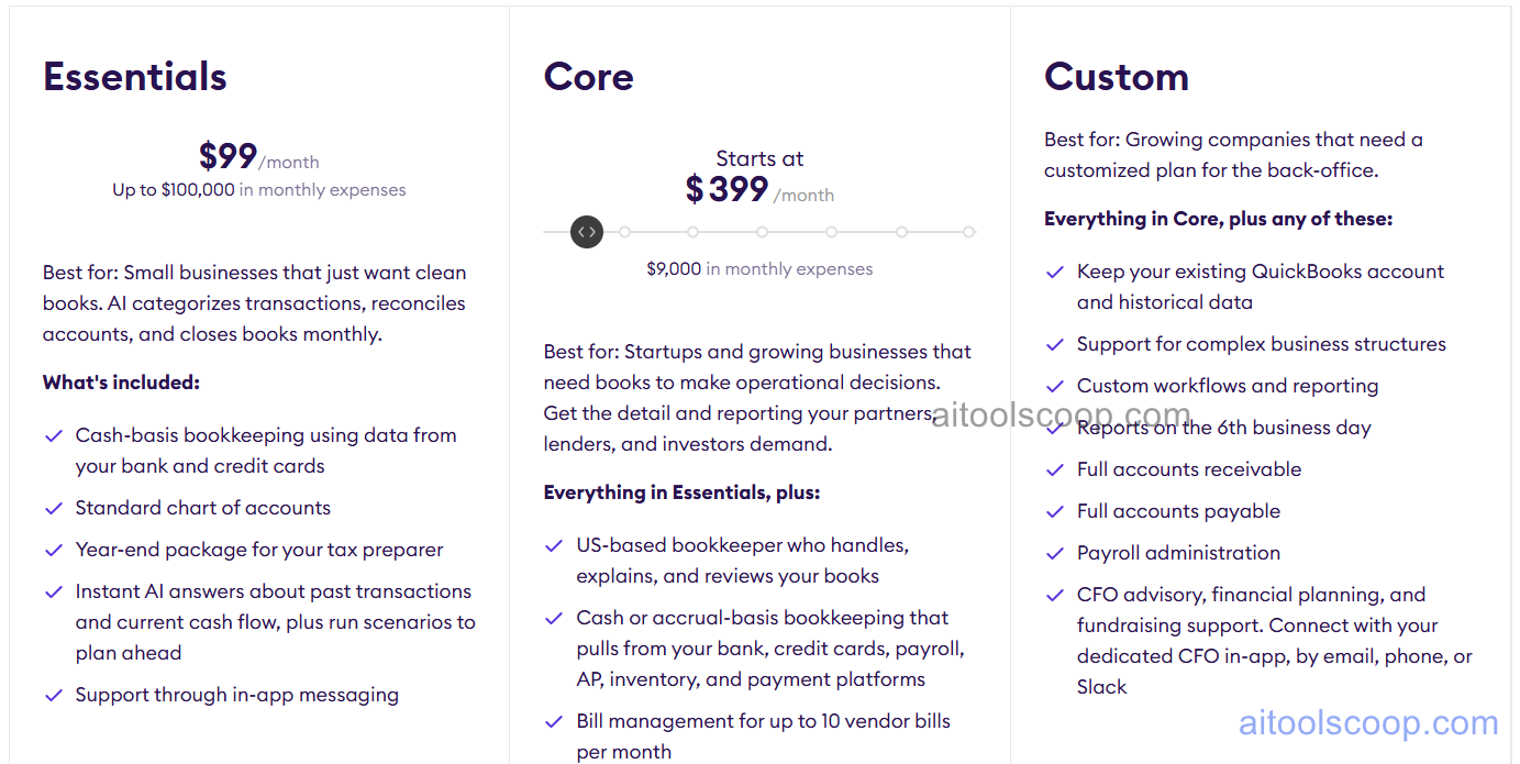 Pilot bookkeeping pricing plans