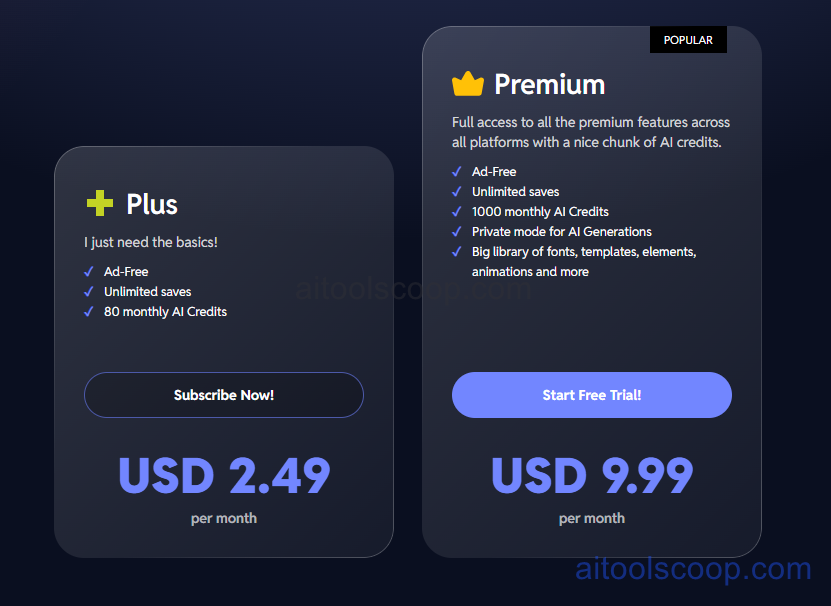 Pixlr pricing plans
