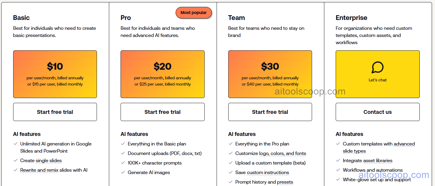Plus AI pricing plans