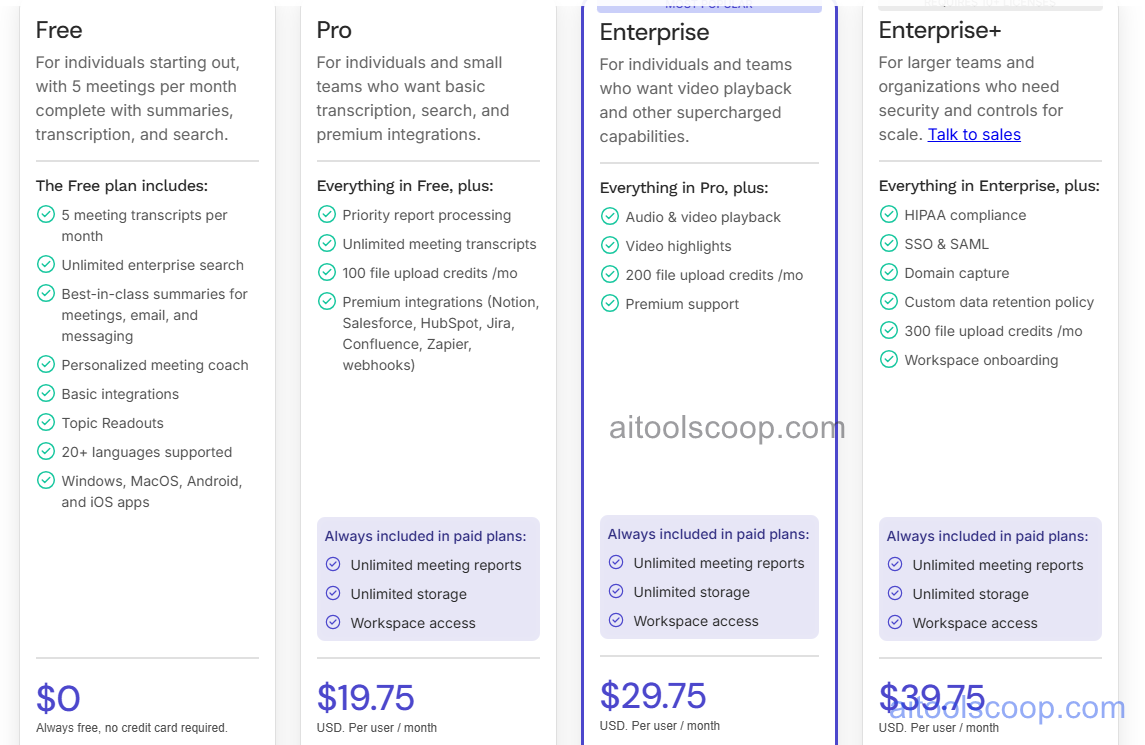 Read AI pricing plans