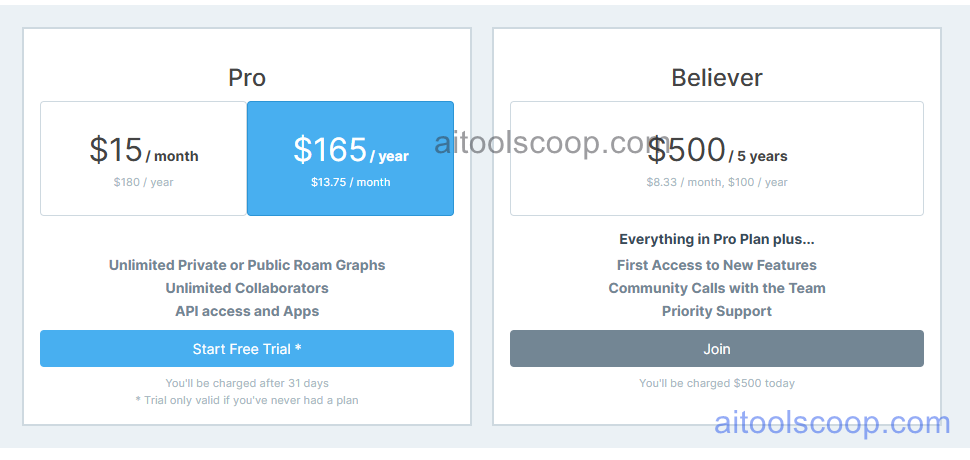 Roam Research pricing plans