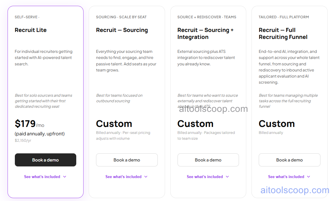 SeekOut pricing plans — Free starter and Professional subscription