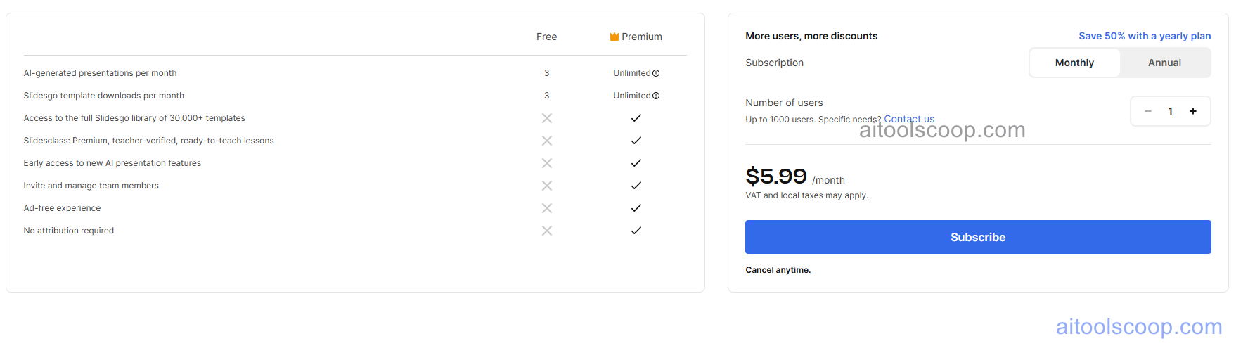 Slidesgo pricing plans