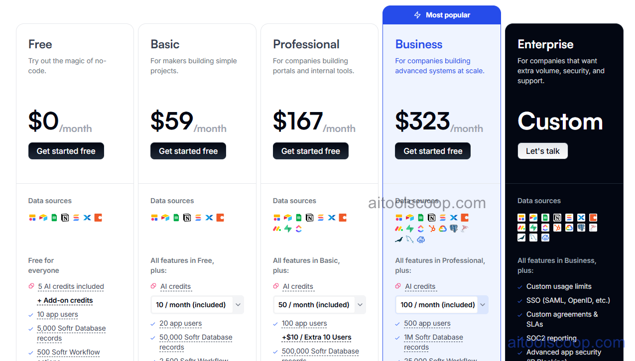 Softr pricing plans