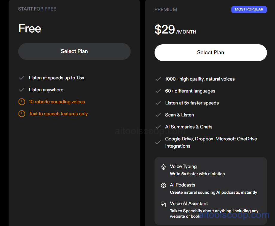 Speechify pricing plans