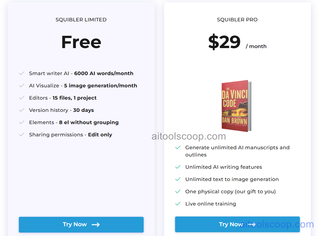 Squibler pricing plans