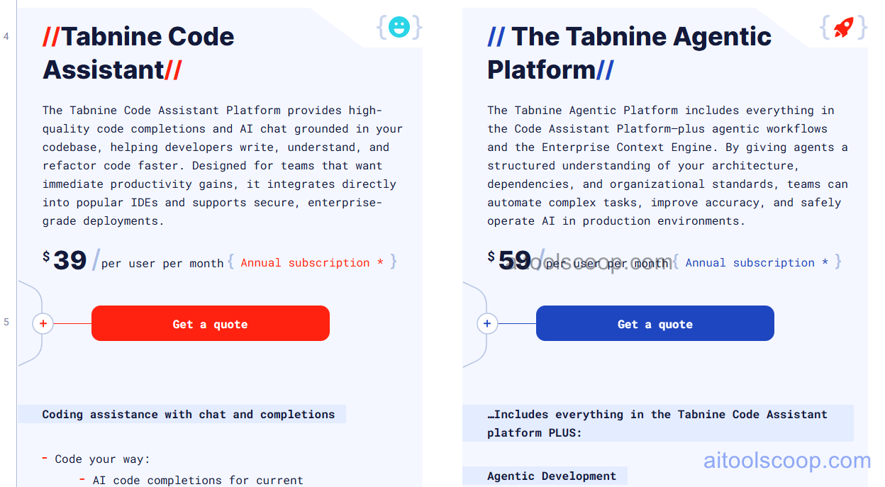 Tabnine pricing plans