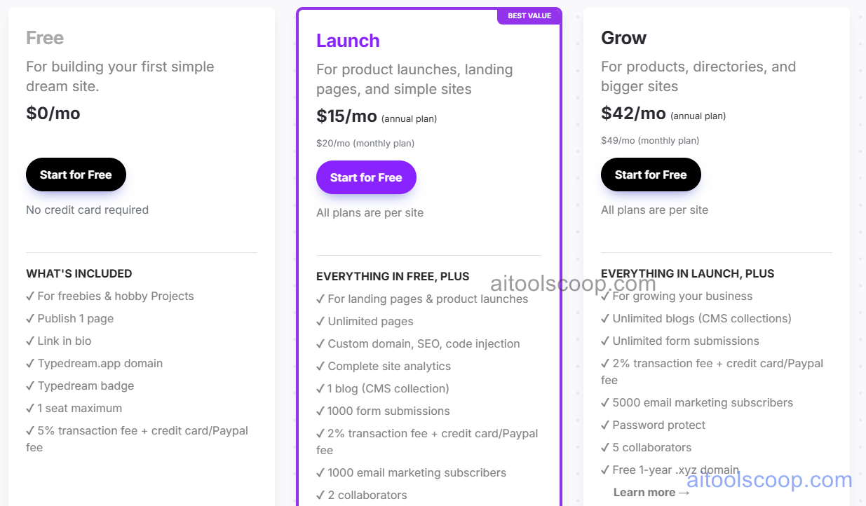 Typedream pricing plans